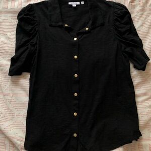 Chico's Black Button-Down Shirt with Gold Accents